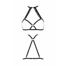 Портупея из стреп с кружевом, чёрная LORRY BRA Black, S/M