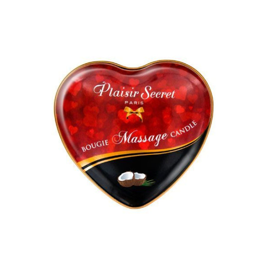 Масажна свічка у формі серця з кокосовим ароматом Plaisirs Secrets Coconut, 35 ml