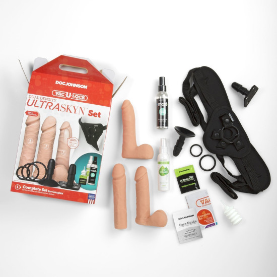 Набір для страпона, діаметр 3 см і 4,5 см Doc Johnson Vac-U-Lock Dual Density UltraSKYN Set