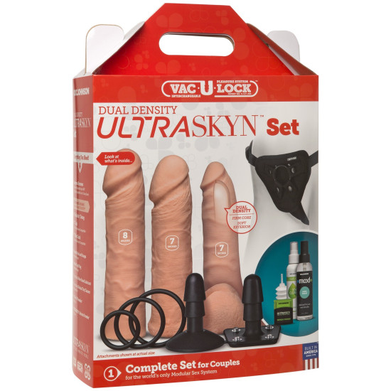 Набір для страпона, діаметр 3 см і 4,5 см Doc Johnson Vac-U-Lock Dual Density UltraSKYN Set