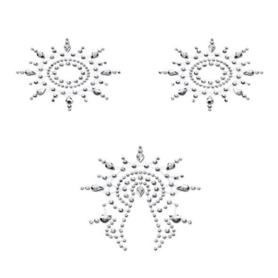 Пестис із кристалів (прикраса на груди та вульву), сріблясті Petits Joujoux Gloria Set of 3 Silver