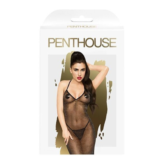Платье в пол с люрексовой ниткой и стрингами, черное Penthouse Love on Fire Black, M/L