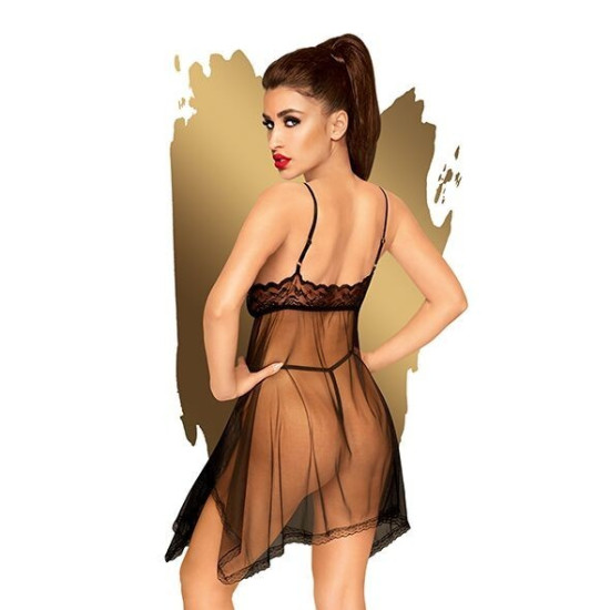 Бебі-долл з ажурним браллетом і асиметричним подолом, чорний Penthouse Naughty Doll Black, L/XL