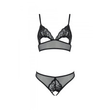 Комплект (браллет с ажурным лифом и открытыми трусиками), черный Passion Christa Set Black, L/XL