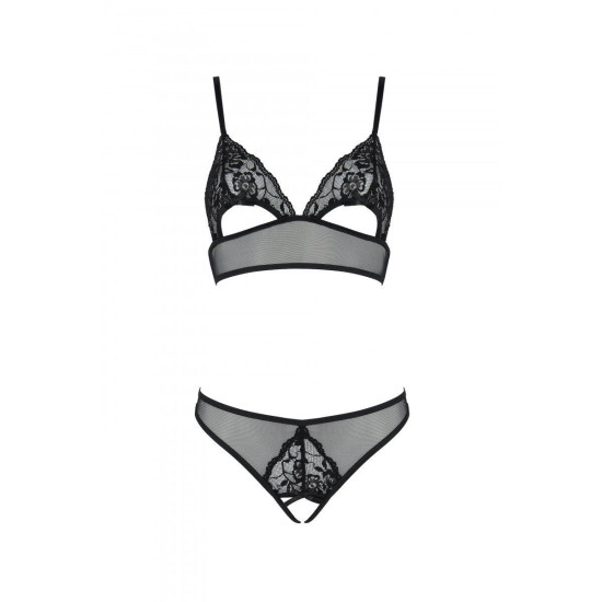 Комплект (браллет с ажурным лифом и открытыми трусиками), черный Passion Christa Set Black, L/XL