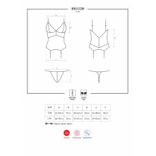 Сатиновый кружевной корсет с танга, чёрный Obsessive 810-COR-1 Babydoll & Thong Black, S/M