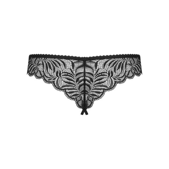 Чёрные кружевные танга с открытым доступом к промежности Obsessive Contica Crotchless Thong Black, S/M
