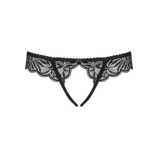 Чёрные кружевные танга с открытым доступом к промежности Obsessive Contica Crotchless Thong Black, S/M