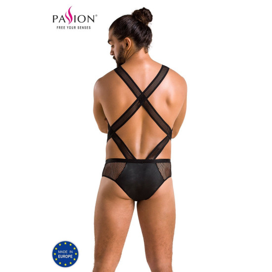 Эротическое сетчатое боди из экокожи и сетки, черное Passion 045 Victor Black, L/XL