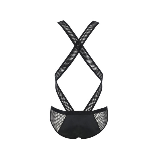 Эротическое сетчатое боди из экокожи и сетки, черное Passion 045 Victor Black, L/XL