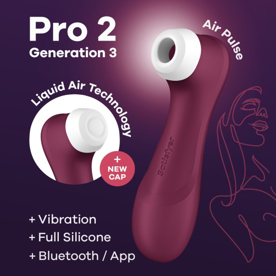 Вакуумний кліторальний стимулятор з керуванням через додаток, винний Satisfyer Pro 2 Generation 3 with Liquid Air Connect App Wine Red