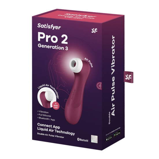 Вакуумний кліторальний стимулятор з керуванням через додаток, винний Satisfyer Pro 2 Generation 3 with Liquid Air Connect App Wine Red