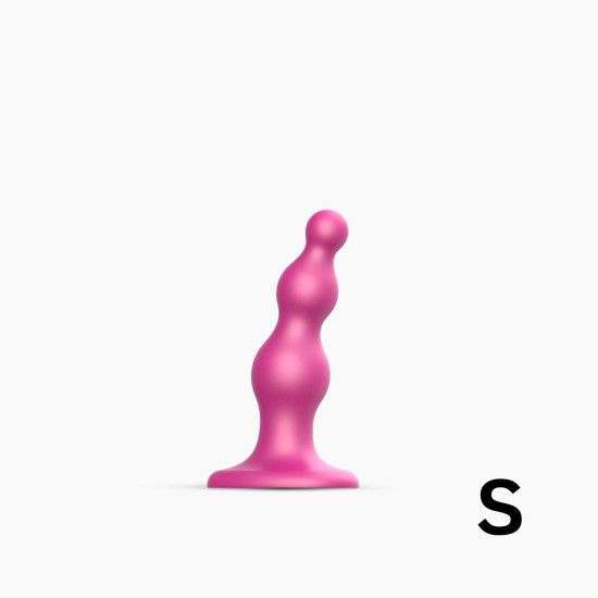 Насадка для страпона з намистинами і металевим блиском, малинова Strap-On-Me Dildo Plug Beads Framboise Metallic, S