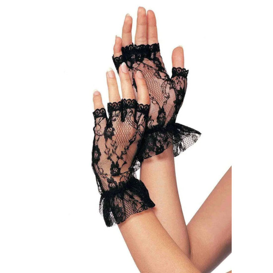 Короткие перчатки-гловелетты из сетки, чёрные Leg Avenue Wrist Length Fingerless Gloves Black, One Size