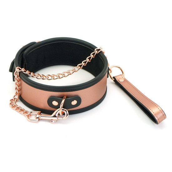 Широкий ошейник с поводком из натуральной кожи Liebe Seele Rose Gold Memory Collar with Leash