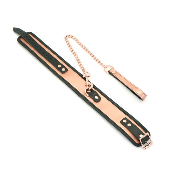 Широкий ошейник с поводком из натуральной кожи Liebe Seele Rose Gold Memory Collar with Leash