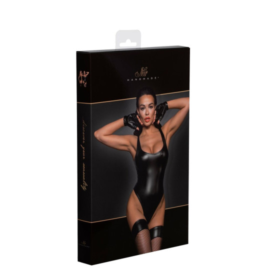 Боди с высоким вырезом по бедру из материала с мокрым эффектом Noir Handmade F244 Powerwetlook Body with High Cut Bottom Hem, M