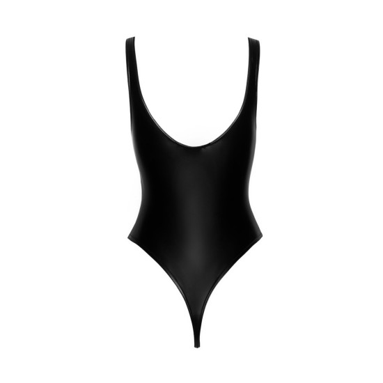 Боди с высоким вырезом по бедру из материала с мокрым эффектом Noir Handmade F244 Powerwetlook Body with High Cut Bottom Hem, M