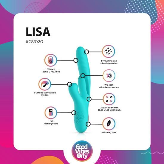 Вібратор-кролик з функцією поштовхів та стимуляцією точки G Good Vibes Only Lisa Thrusting Rabbit Vibrator With G-Spot Stimulator