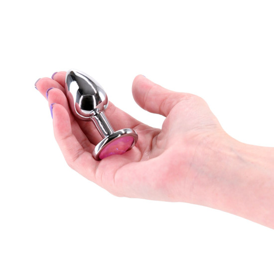 Анальная пробка с розовым кристаллом в форме камня, серебристая NS Novelties Rear Assets - Silver - Pink Gem, S