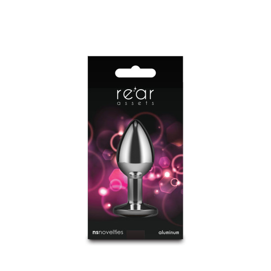 Анальная пробка с розовым кристаллом в форме камня, серебристая NS Novelties Rear Assets - Silver - Pink Gem, S