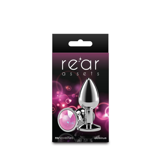 Анальная пробка с розовым кристаллом в форме камня, серебристая NS Novelties Rear Assets - Silver - Pink Gem, S
