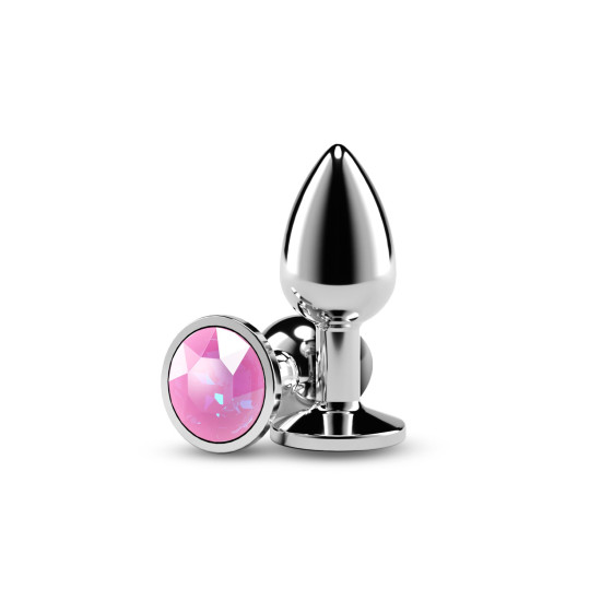 Анальная пробка с розовым кристаллом в форме камня, серебристая NS Novelties Rear Assets - Silver - Pink Gem, S