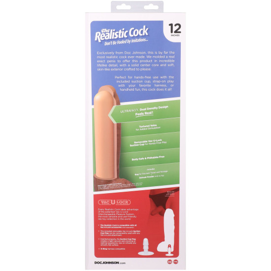 Фалоімітатор з мошонкою, довжина 30.5 см, ванільний Doc Johnson The Realistic Cock ULTRASKYN - 12 Inch Hung with Balls Vanilla