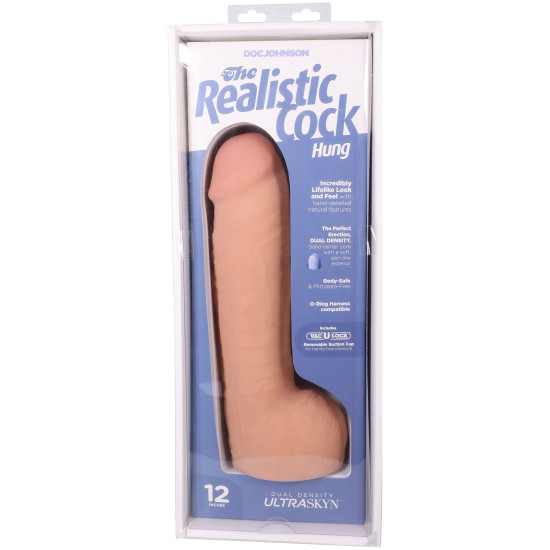 Фалоімітатор з мошонкою, довжина 30.5 см, ванільний Doc Johnson The Realistic Cock ULTRASKYN - 12 Inch Hung with Balls Vanilla