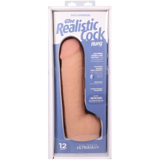 Фалоімітатор з мошонкою, довжина 30.5 см, ванільний Doc Johnson The Realistic Cock ULTRASKYN - 12 Inch Hung with Balls Vanilla