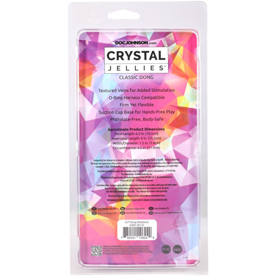 Дилдо, длина 16.5 см, радужный Doc Johnson Crystal Jellies - 6.5 Inch Classic Dong - Rainbow