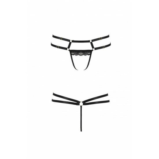 Трусики-стринги из стреп с кружевом, чёрные LORRY THONG Black, L/XL