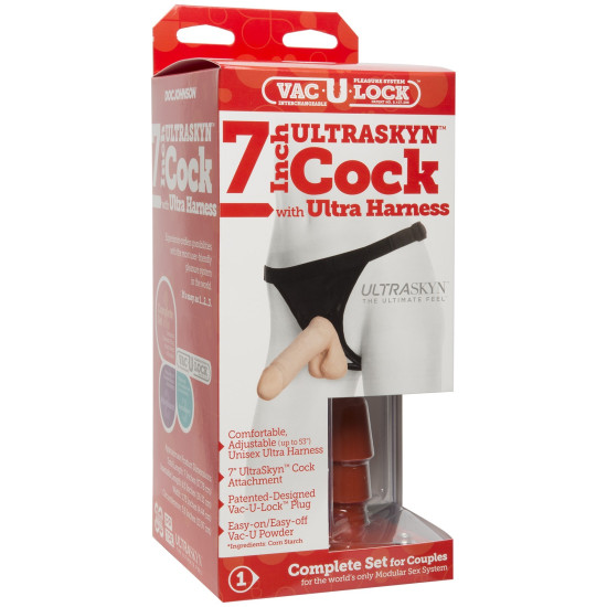 Трусики зі страпоном, діаметр 4,3 см, довжина 18 см Doc Johnson Vac-U-Lock 7 Inch ULTRASKYN Ultra Harness