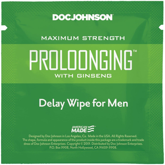 Серветка-пролонгатор з екстрактом женьшеню Doc Johnson Delay Wipe For Men