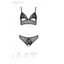 Комплект (бралет з ажурним ліфом і відкритими трусиками), чорний Passion Christa Set Black, S/M