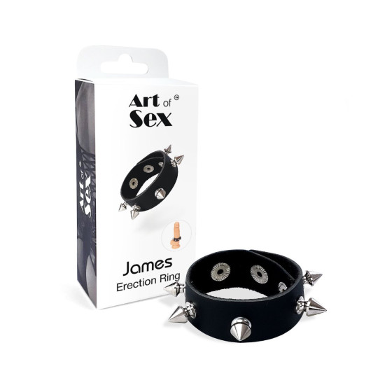 Ерекційне кільце з шипами з натуральної шкіри, чорне Art of Sex James