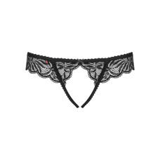Чорні мереживні танга з відкритим доступом до промежини Obsessive Contica Crotchless Thong Black, L/XL