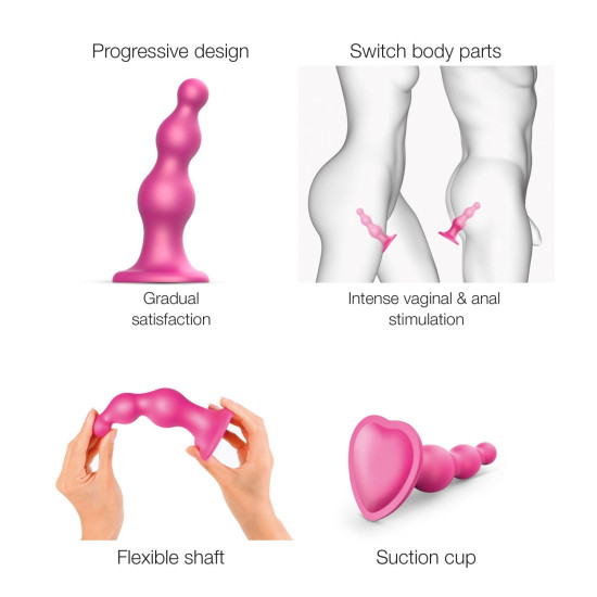 Насадка для страпона з намистинами і металевим блиском, малинова Strap-On-Me Dildo Plug Beads Framboise Metallic, XL