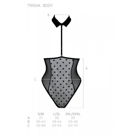 Эротическое боди с открытыми чашками, чёрное Passion Trisha Body Black, S/M