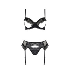 Комплект з відкритим бра, чорний Passion KERRIA SET WITH OPEN BRA black, XXL/XXXL
