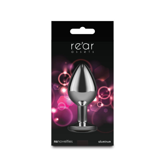 Анальная пробка с розовым кристаллом в форме камня, серебристая NS Novelties Rear Assets - Silver - Pink Gem, M