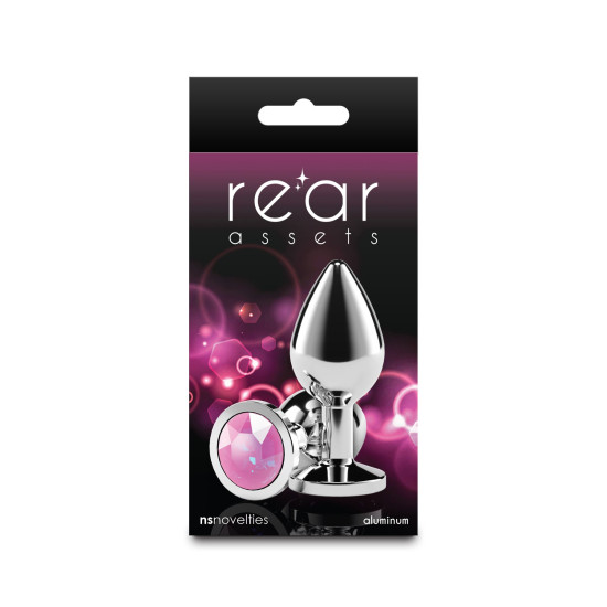 Анальная пробка с розовым кристаллом в форме камня, серебристая NS Novelties Rear Assets - Silver - Pink Gem, M