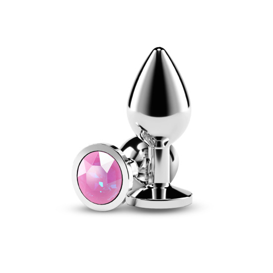 Анальная пробка с розовым кристаллом в форме камня, серебристая NS Novelties Rear Assets - Silver - Pink Gem, M