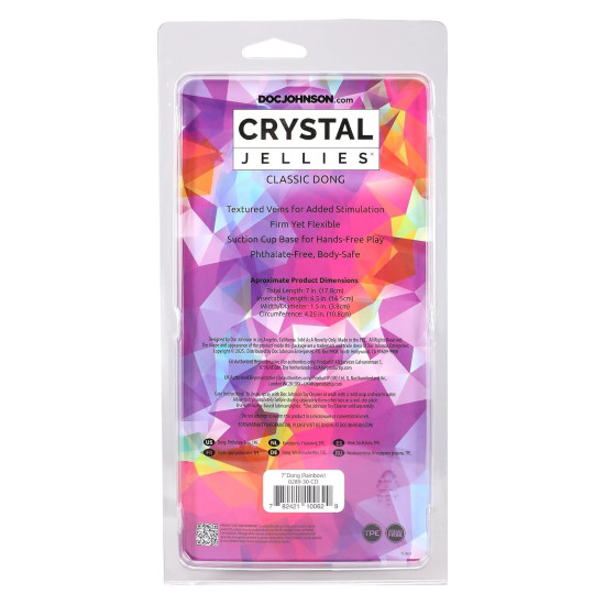 Дилдо, длина 17.8 см, радужный Doc Johnson Crystal Jellies - 7 Inch Сlassic Dong - Rainbow