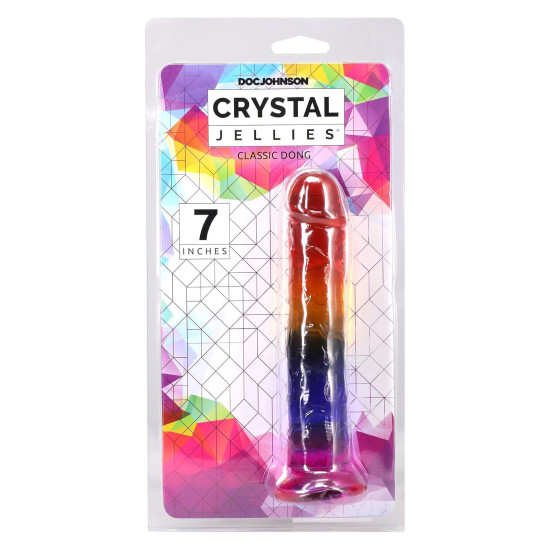 Дилдо, длина 17.8 см, радужный Doc Johnson Crystal Jellies - 7 Inch Сlassic Dong - Rainbow