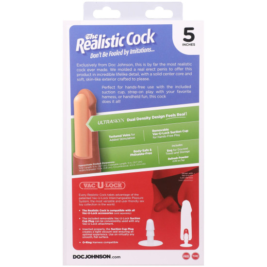 Фалоімітатор, довжина 12.7 см Doc Johnson The Realistic Cock ULTRASKYN - 5 Inch Caramel